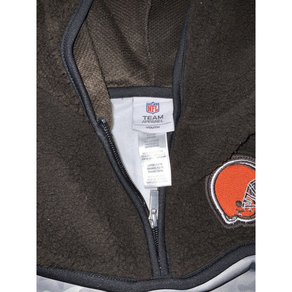 NFL Team Apparel Boys Brown Camo 1/4 Zip CLEVELAND BROWNS Hoodie Size L (12/14) - Picture 2 of 3